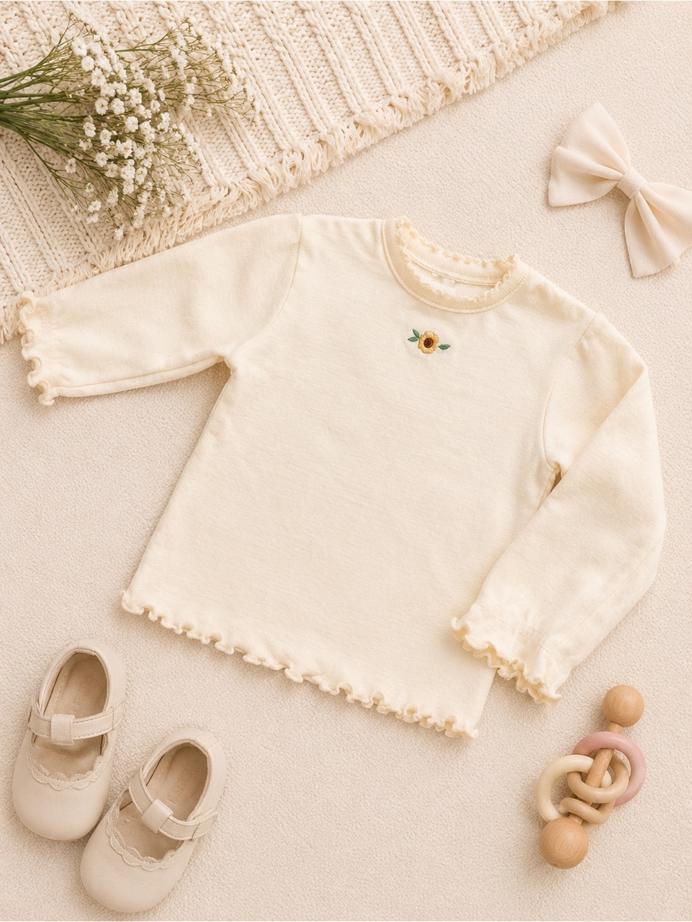 Care Bears Yellow Long-Sleeve Kids Top with Sunflower Embroidery